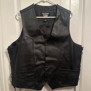 ALL STATE Genuine Black Leather Biker Black Leather Vest Men’s Size Large